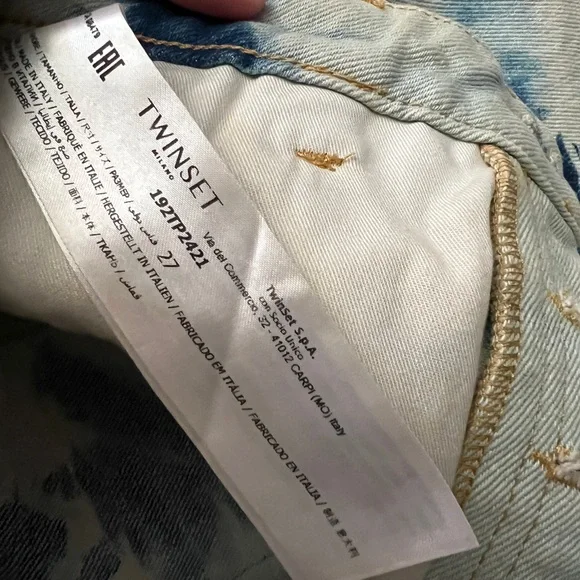 TWINSET Milano Women’s Blue Tie-Dye Barrel-Leg Embroidered Designer Jeans Sz 27 - Picture 6 of 6